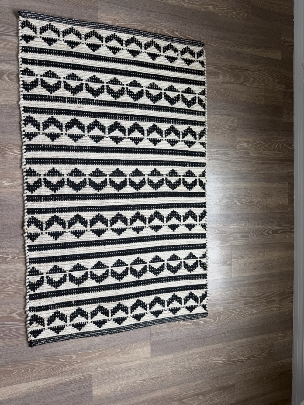 Black and Cream Geometric Woven Area Rug